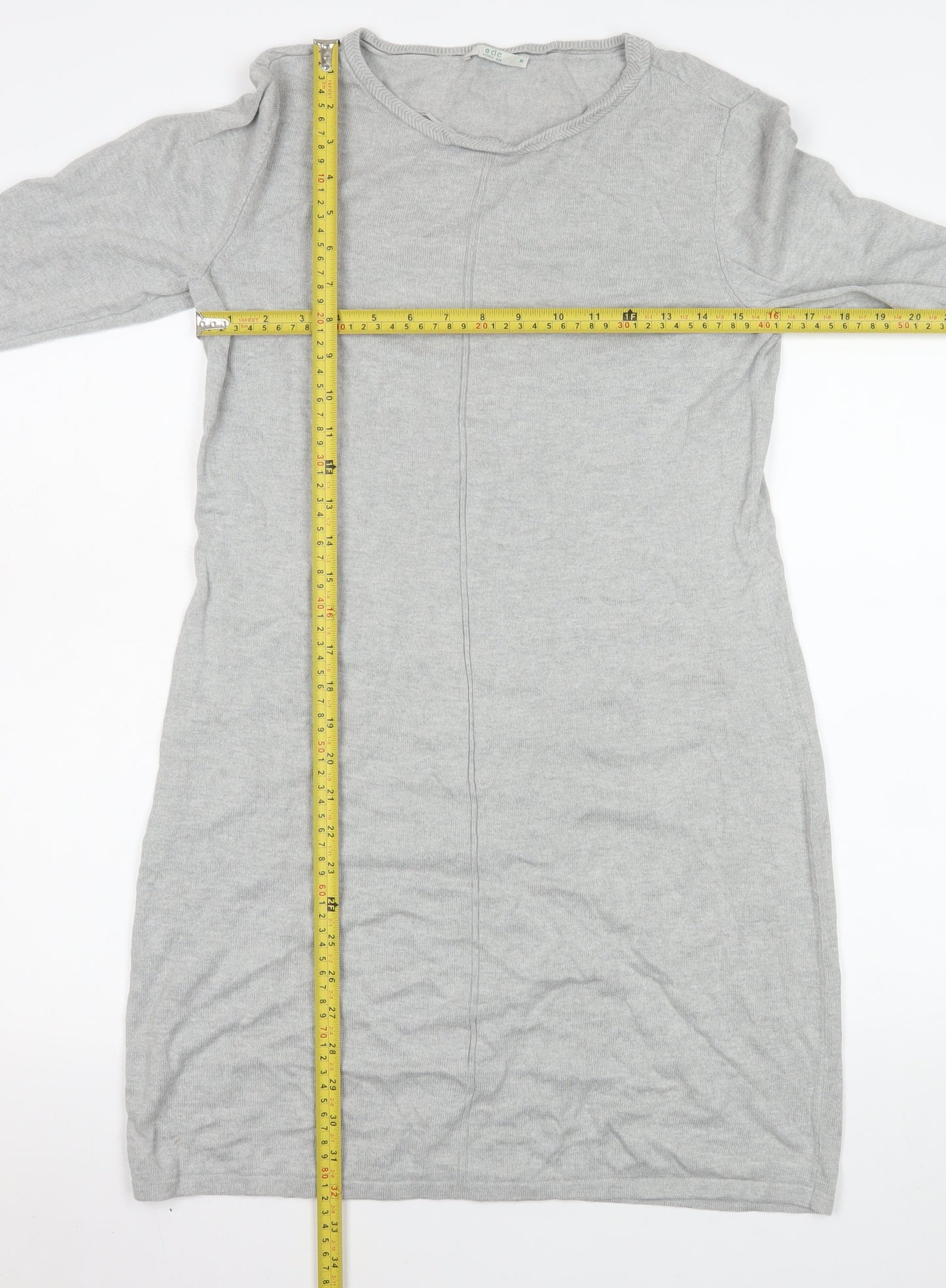 edc Women Grey Knit Shift Dress M Long Sleeve Crew Neck
