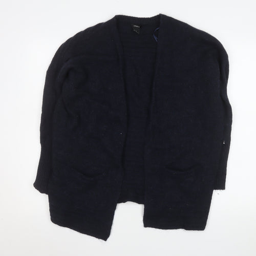 Lindex Women’s Navy Blue Cardigan Medium Wool Mohair Blend Open Knit