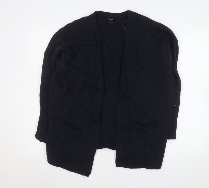 Lindex Women’s Navy Blue Cardigan Medium Wool Mohair Blend Open Knit