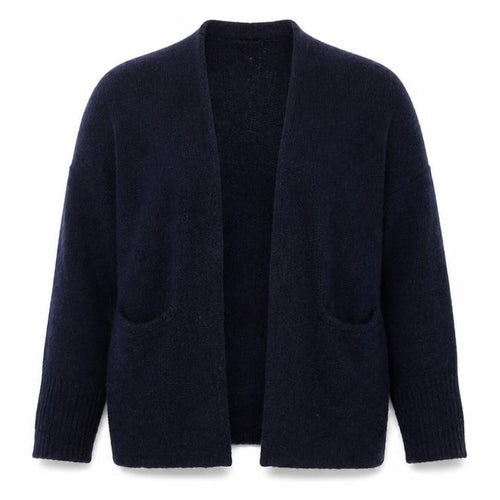 Lindex Women’s Navy Blue Cardigan Medium Wool Mohair Blend Open Knit