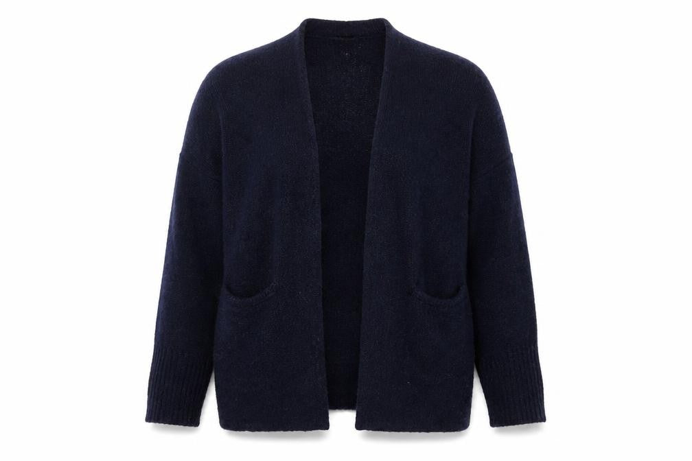 Lindex Women’s Navy Blue Cardigan Medium Wool Mohair Blend Open Knit