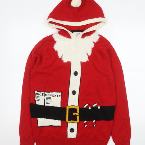 Next Mens Red Christmas Hooded Santa Cardigan Jumper Size M