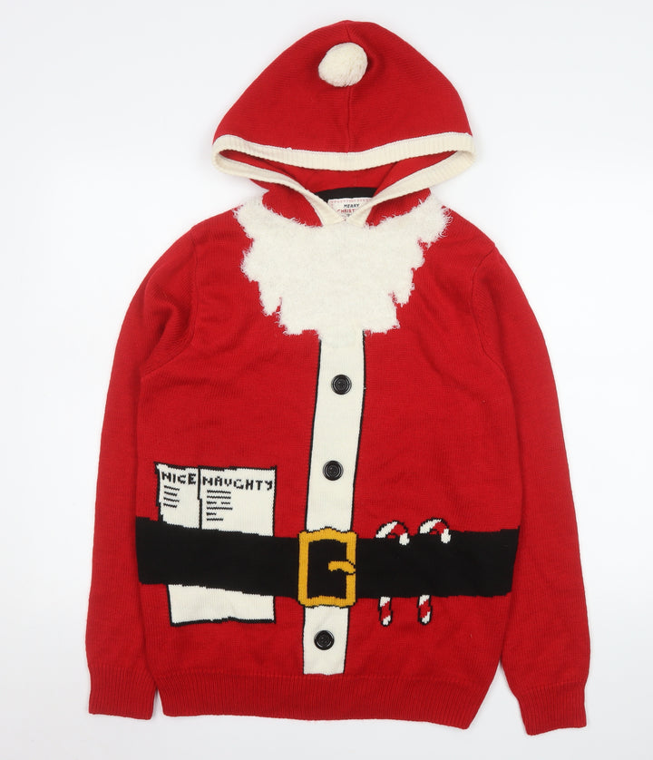 Next Mens Red Christmas Hooded Santa Cardigan Jumper Size M