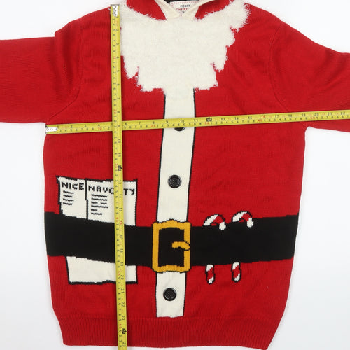 Next Mens Red Christmas Hooded Santa Cardigan Jumper Size M