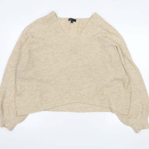 Nobody's Child Women's Beige V-Neck Ribbed Knit Jumper Size L