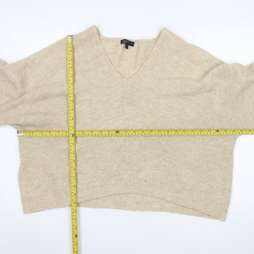 Nobody's Child Women's Beige V-Neck Ribbed Knit Jumper Size L
