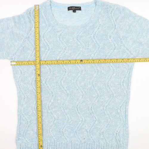 Mudflower Women’s Blue Cable Knit 3/4 Sleeve Cotton Jumper L/XL