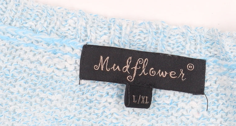 Mudflower Women’s Blue Cable Knit 3/4 Sleeve Cotton Jumper L/XL