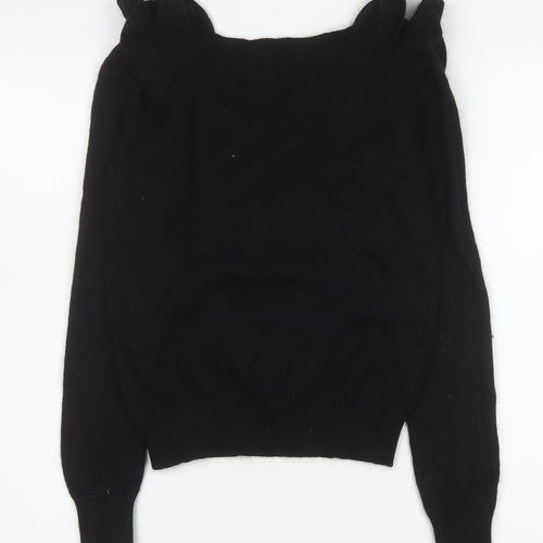 H&M Women Black Ruffle Shoulder Angora Knit Blouse Size S