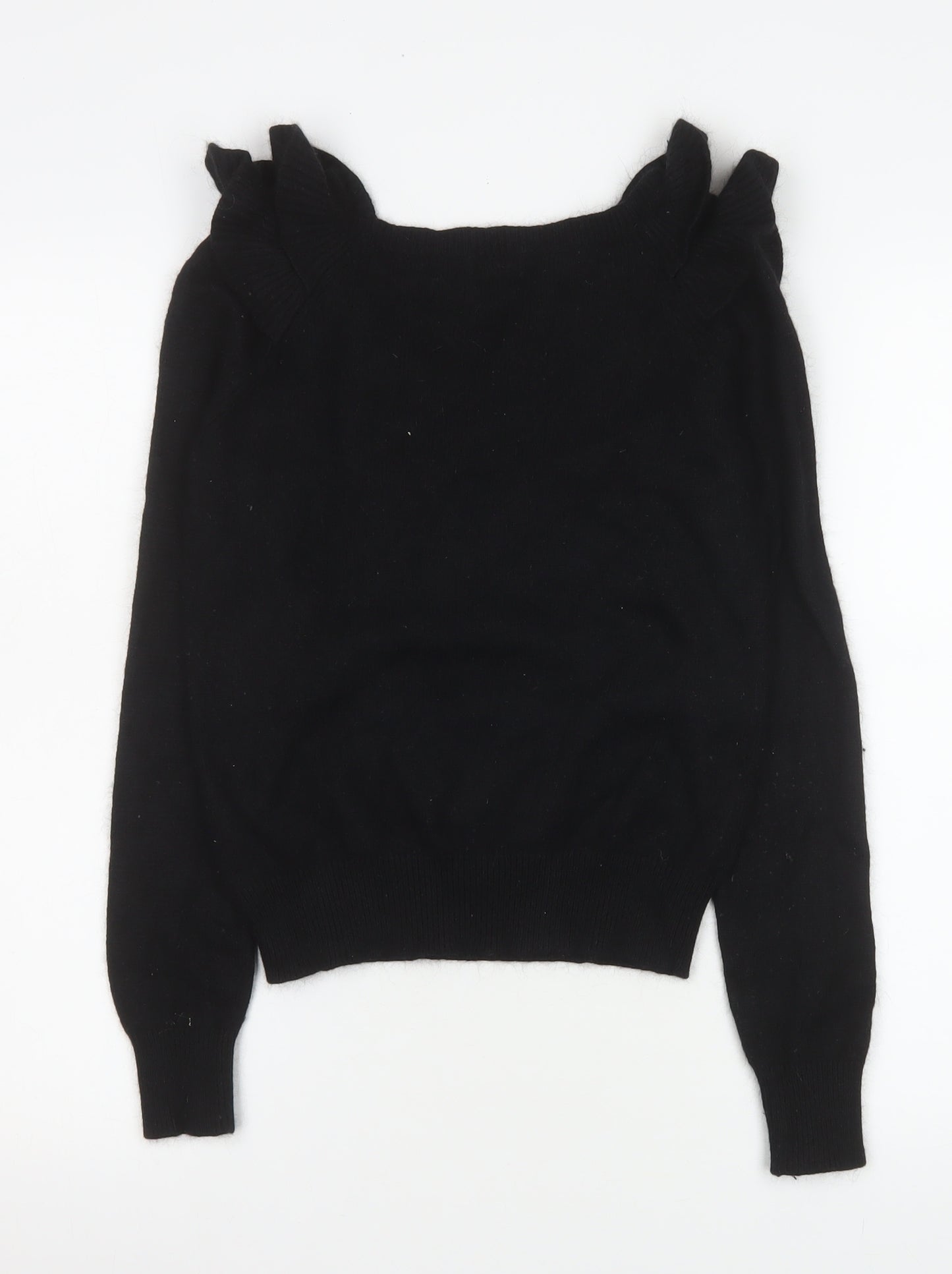 H&M Women Black Ruffle Shoulder Angora Knit Blouse Size S