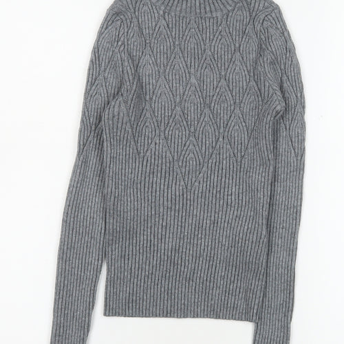 Lipsy Women’s Grey Cable-Knit Mock Neck Jumper Size 8