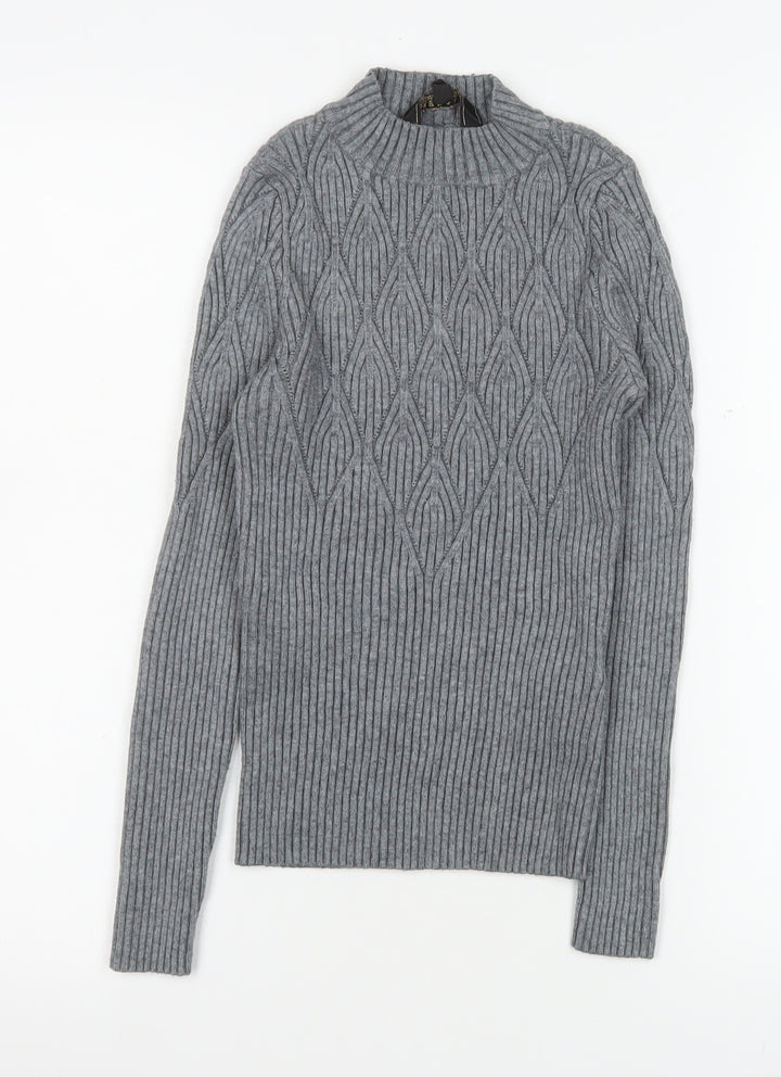 Lipsy Women’s Grey Cable-Knit Mock Neck Jumper Size 8