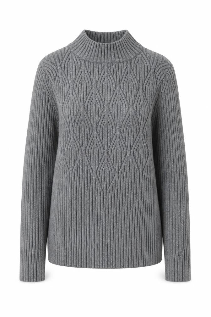 Lipsy Women’s Grey Cable-Knit Mock Neck Jumper Size 8