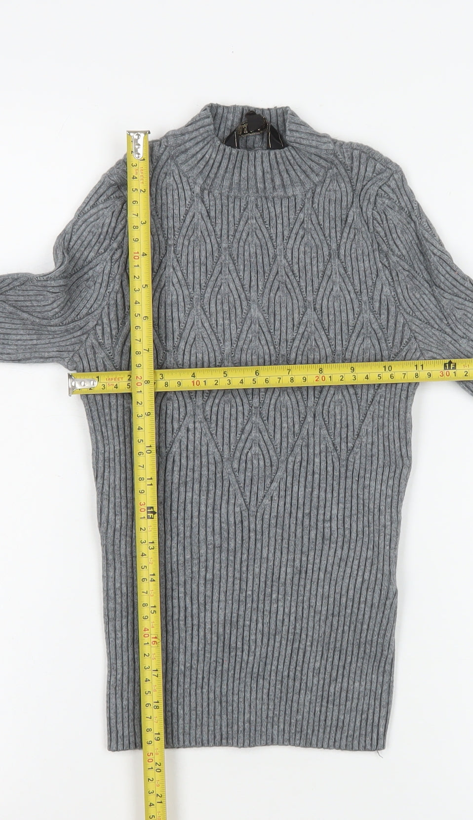 Lipsy Women’s Grey Cable-Knit Mock Neck Jumper Size 8
