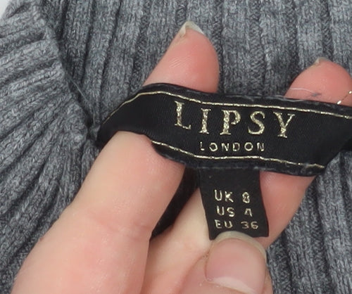 Lipsy Women’s Grey Cable-Knit Mock Neck Jumper Size 8