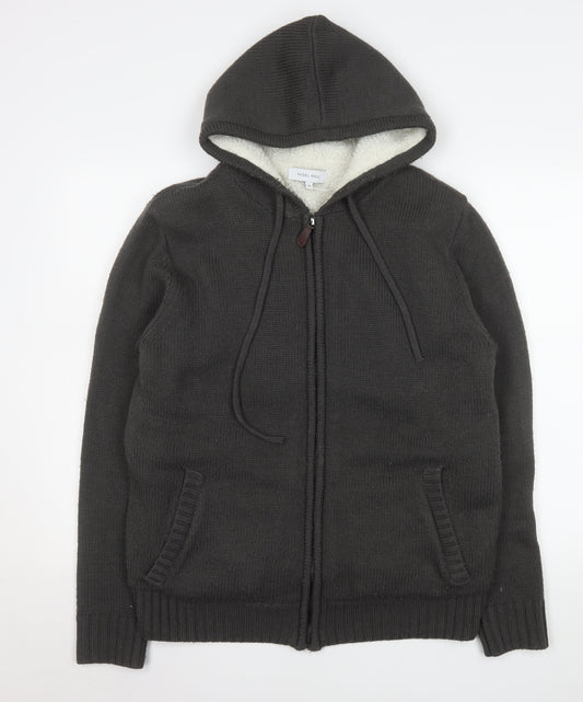 Nigel Hall Men's Black Hooded Knit Jacket Size M Winter Lined Zip