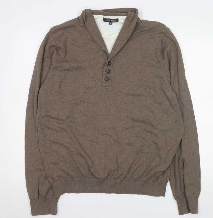 Marks and Spencer Men’s Beige XL Cotton Shawl Collar Knit Shirt
