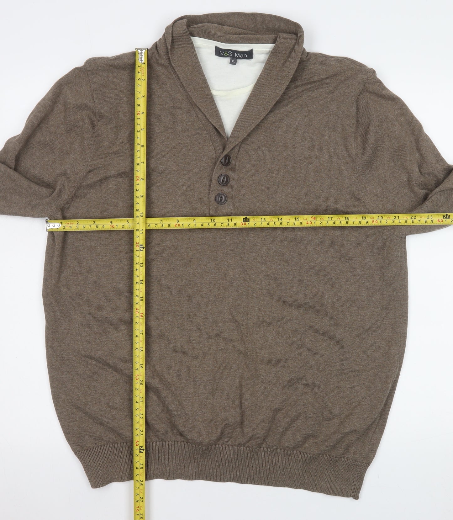 Marks and Spencer Men’s Beige XL Cotton Shawl Collar Knit Shirt
