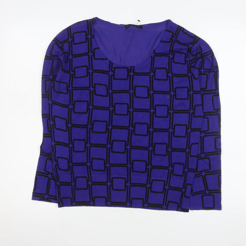 David Emanuel Women's Blue Geometric Long Sleeve Blouse Size 16