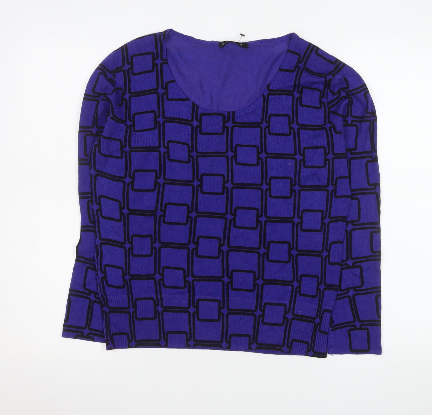 David Emanuel Women's Blue Geometric Long Sleeve Blouse Size 16