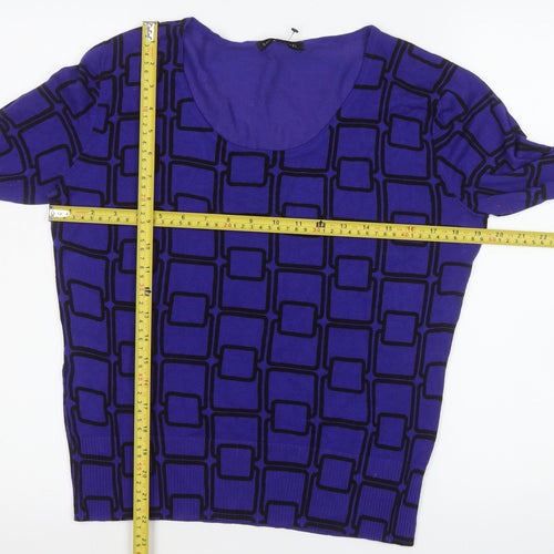David Emanuel Women's Blue Geometric Long Sleeve Blouse Size 16