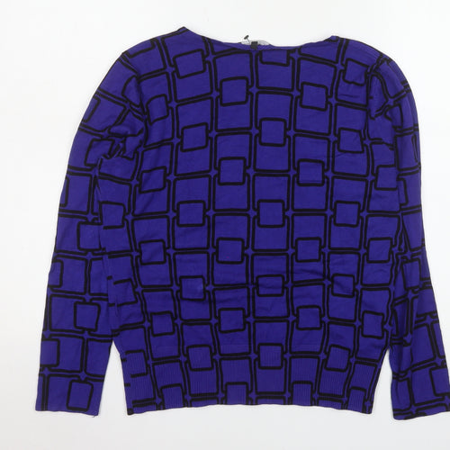 David Emanuel Women's Blue Geometric Long Sleeve Blouse Size 16