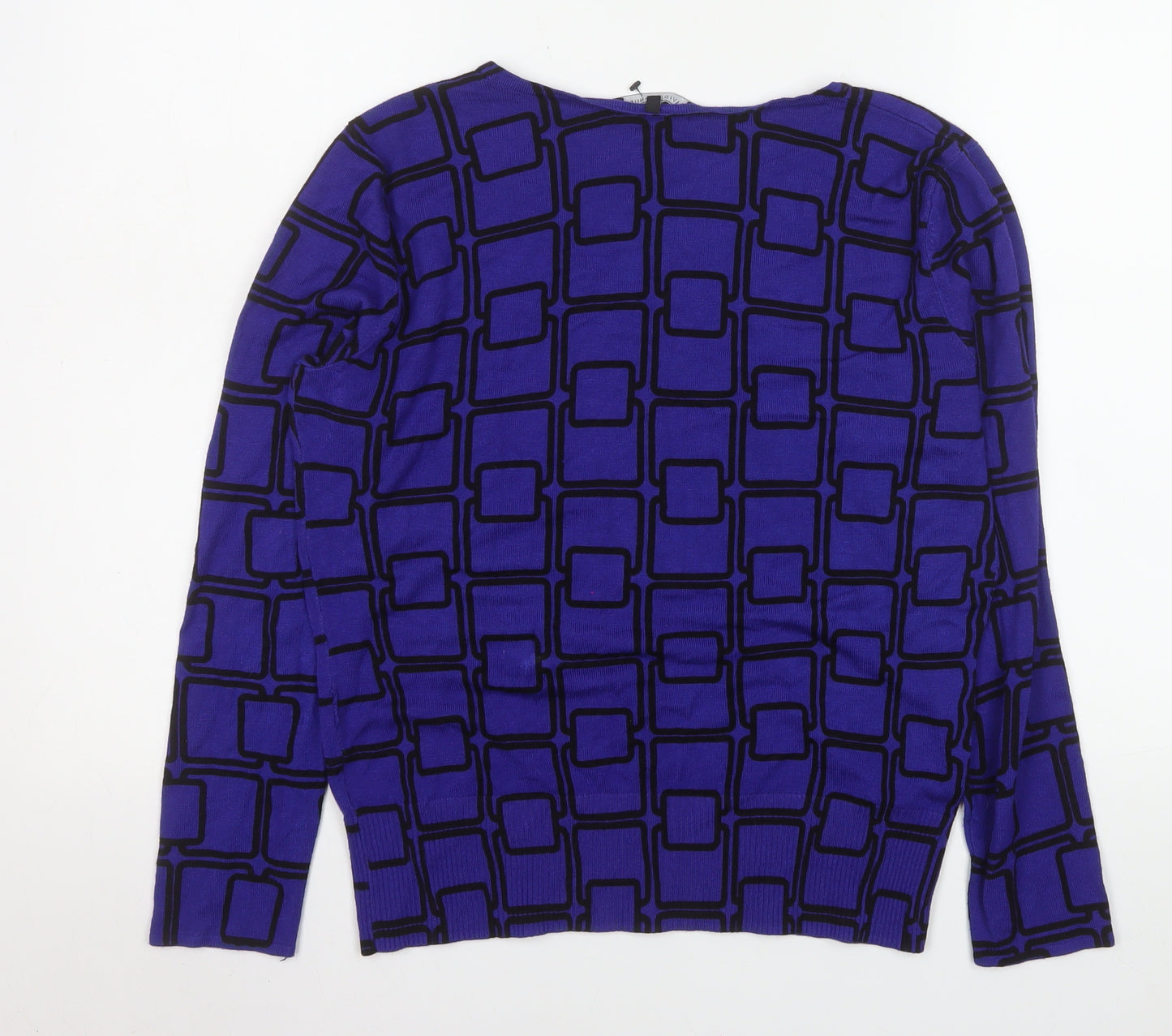 David Emanuel Women's Blue Geometric Long Sleeve Blouse Size 16
