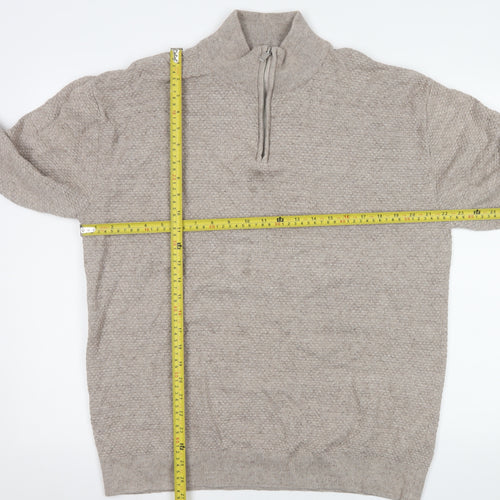 Next Men's Beige 1/2 Zip Cotton Knit Sweatshirt XL