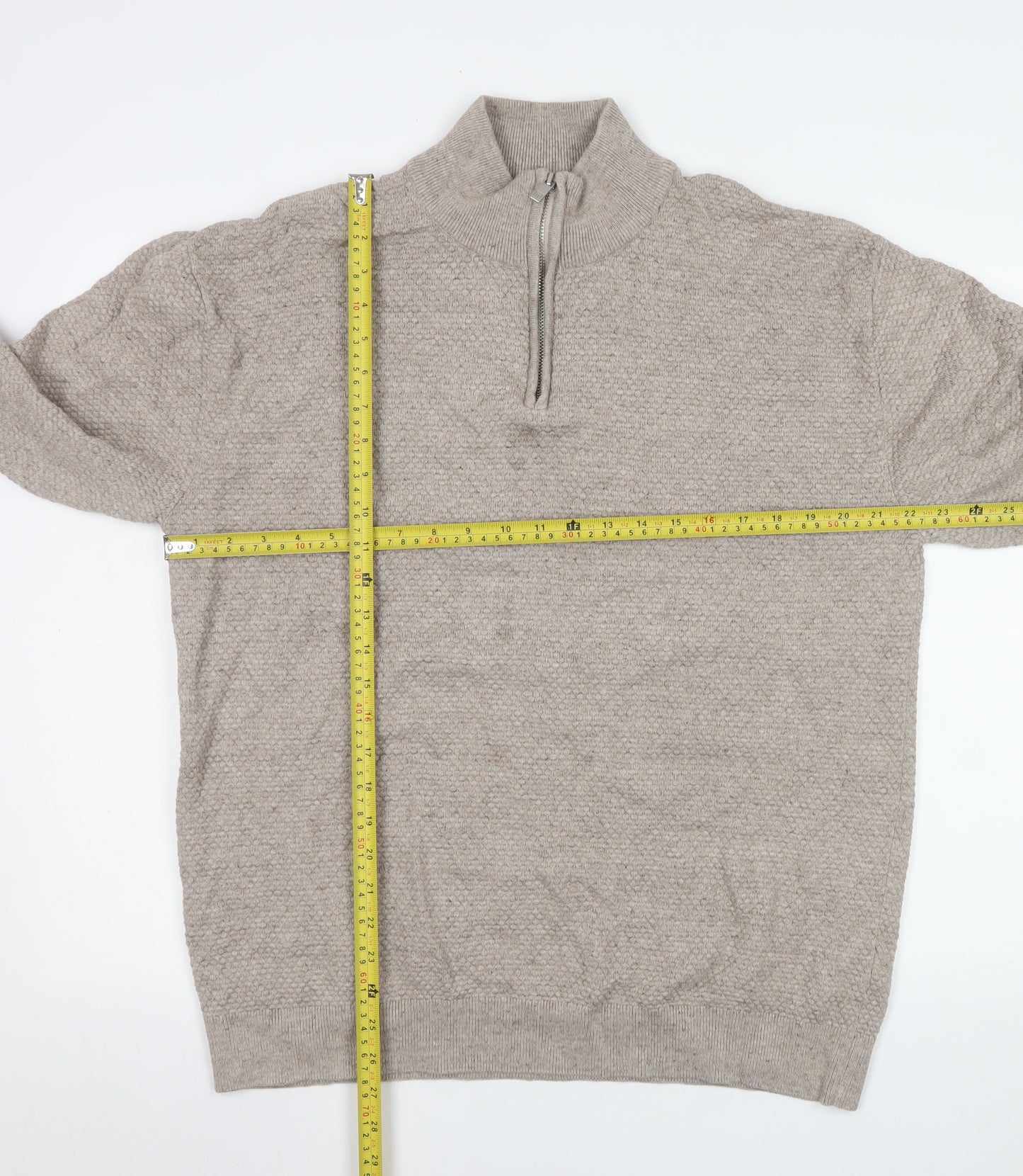 Next Men's Beige 1/2 Zip Cotton Knit Sweatshirt XL