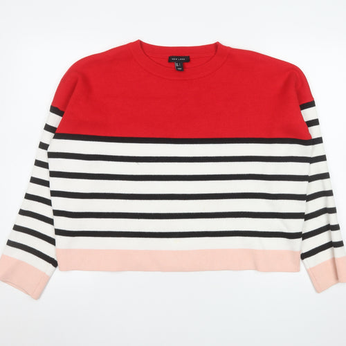 New Look Women’s Red Striped Pullover Jumper Size L Classic Knit