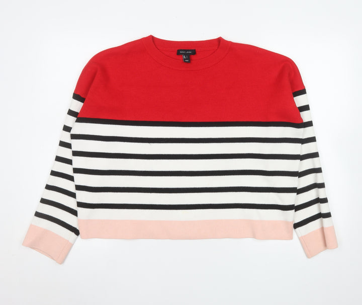 New Look Women’s Red Striped Pullover Jumper Size L Classic Knit