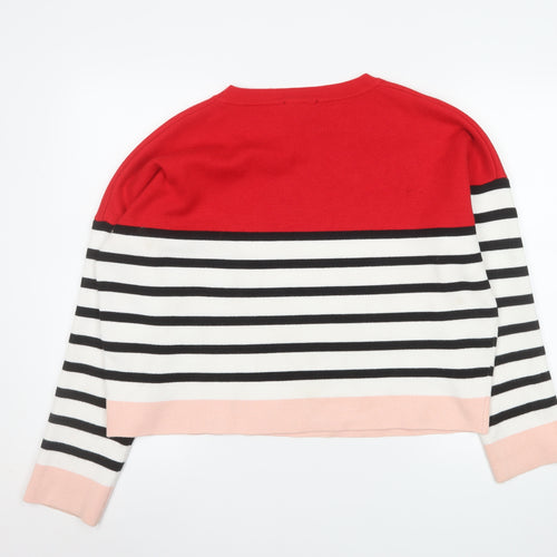 New Look Women’s Red Striped Pullover Jumper Size L Classic Knit