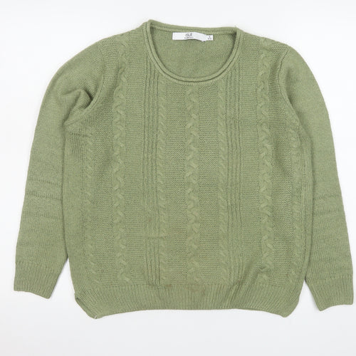 Isle Essentials Women's Green Cable-Knit Acrylic Jumper Size S 10-12