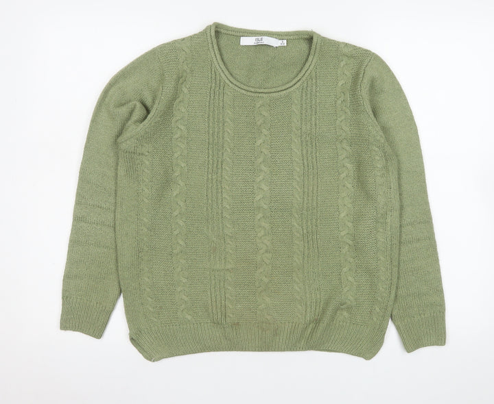 Isle Essentials Women's Green Cable-Knit Acrylic Jumper Size S 10-12