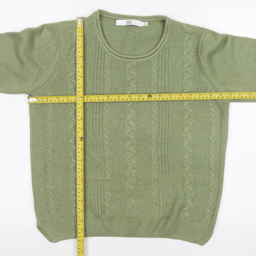 Isle Essentials Women's Green Cable-Knit Acrylic Jumper Size S 10-12