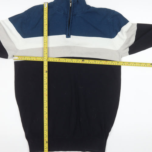 Peacocks Men's Blue Striped 1/4 Zip Cotton Sweatshirt Size M