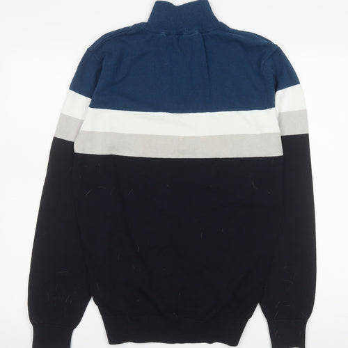 Peacocks Men's Blue Striped 1/4 Zip Cotton Sweatshirt Size M