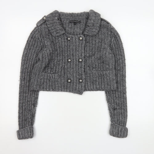 Marks and Spencer Women's Grey Chunky Knit Collared Cardigan UK 12