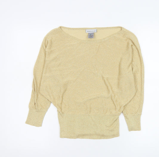 Warehouse Women's Beige Metallic Batwing Jumper UK 10