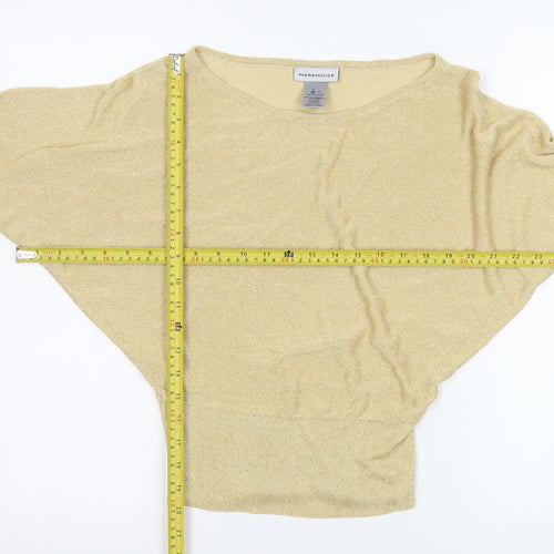 Warehouse Women's Beige Metallic Batwing Jumper UK 10