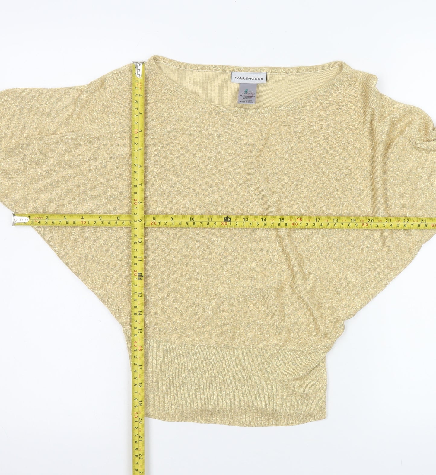 Warehouse Women's Beige Metallic Batwing Jumper UK 10