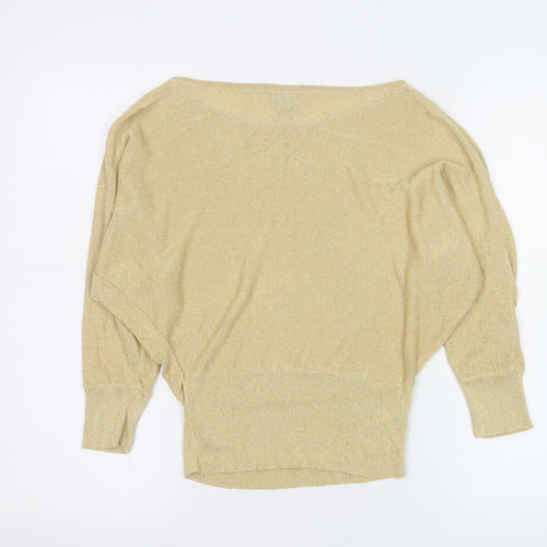 Warehouse Women's Beige Metallic Batwing Jumper UK 10