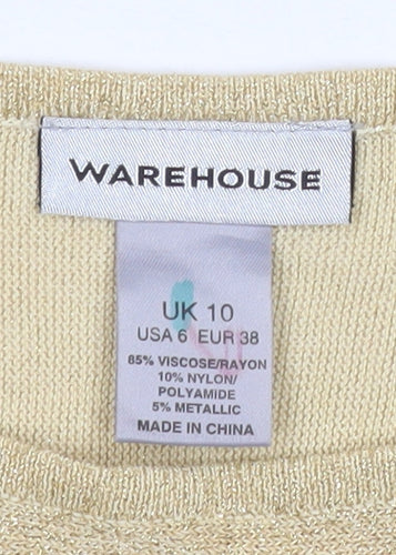 Warehouse Women's Beige Metallic Batwing Jumper UK 10
