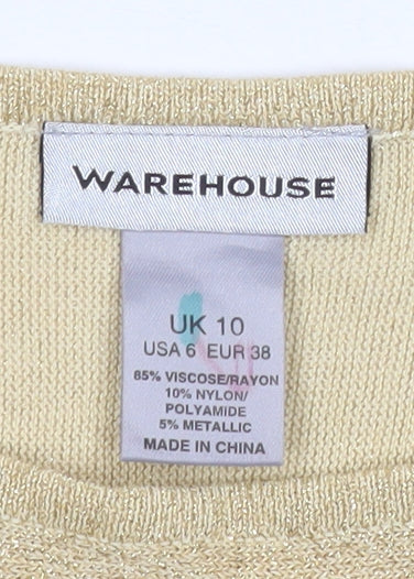 Warehouse Women's Beige Metallic Batwing Jumper UK 10