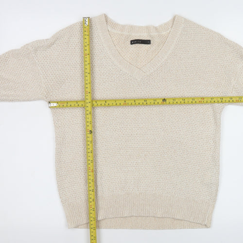 Mohito Women Beige Chunky-Knit V-Neck Pullover Jumper Size S