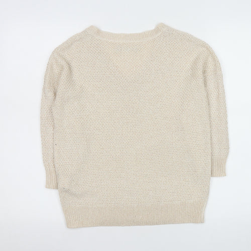 Mohito Women Beige Chunky-Knit V-Neck Pullover Jumper Size S