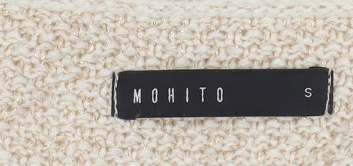 Mohito Women Beige Chunky-Knit V-Neck Pullover Jumper Size S