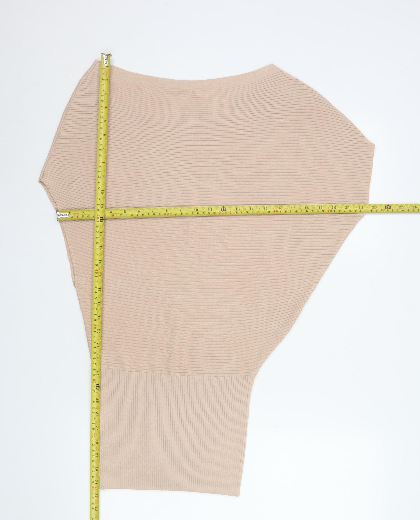 Reiss Women's Beige Ribbed Batwing Knit Top XS