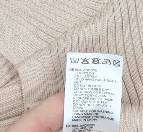 Reiss Women's Beige Ribbed Batwing Knit Top XS