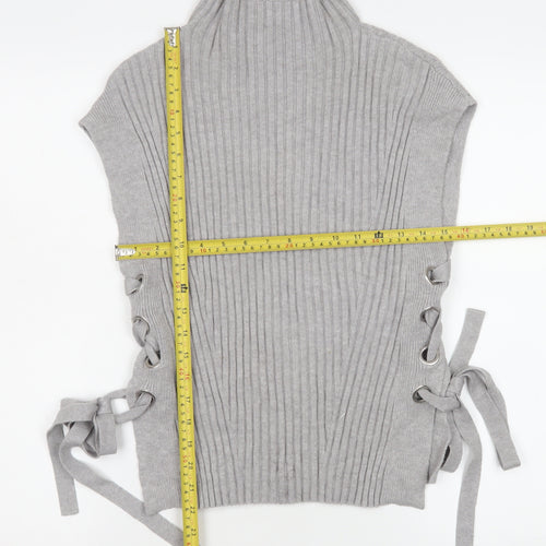 Karen Millen Womens Grey Sleeveless Knit High Neck Lace Up Blouse Size S